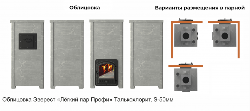 Печь Эверест "Легкий пар Профи" каменка «по-серому», Талькохлорит, S-50 мм фото 3