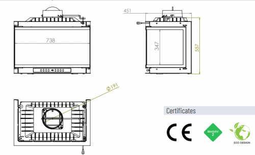 Топка ECT Font/700/LR 14 кВт, 738/X/451, трехстороннее стекло фото 2